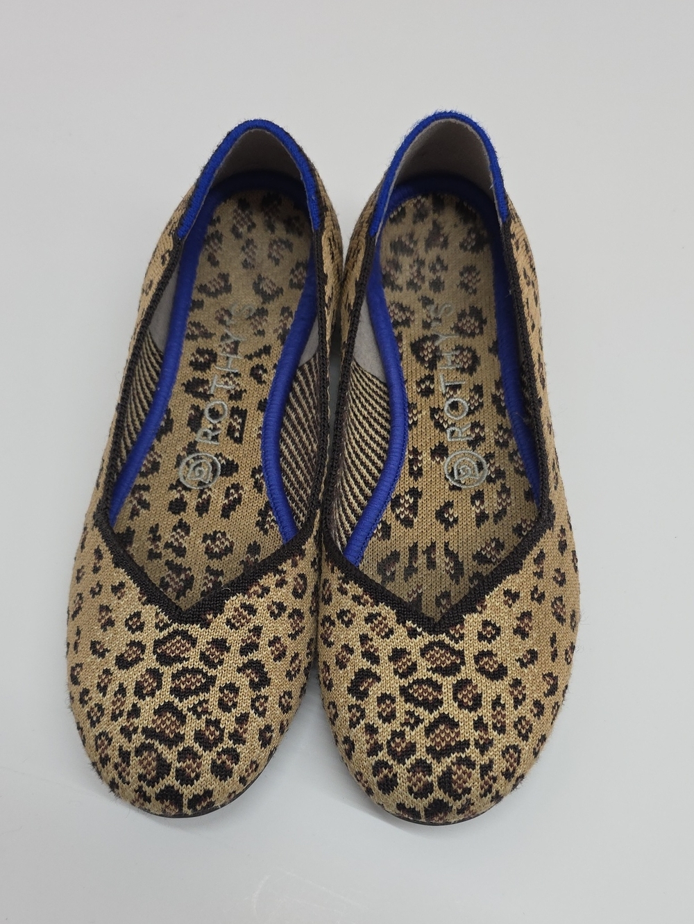 Rothy's Leopard Knit Flats with Blue Trim Size 7.5